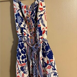 Rachel Zoe Floral Tie Waist Romper Blue Red Boho Summer Size 8
